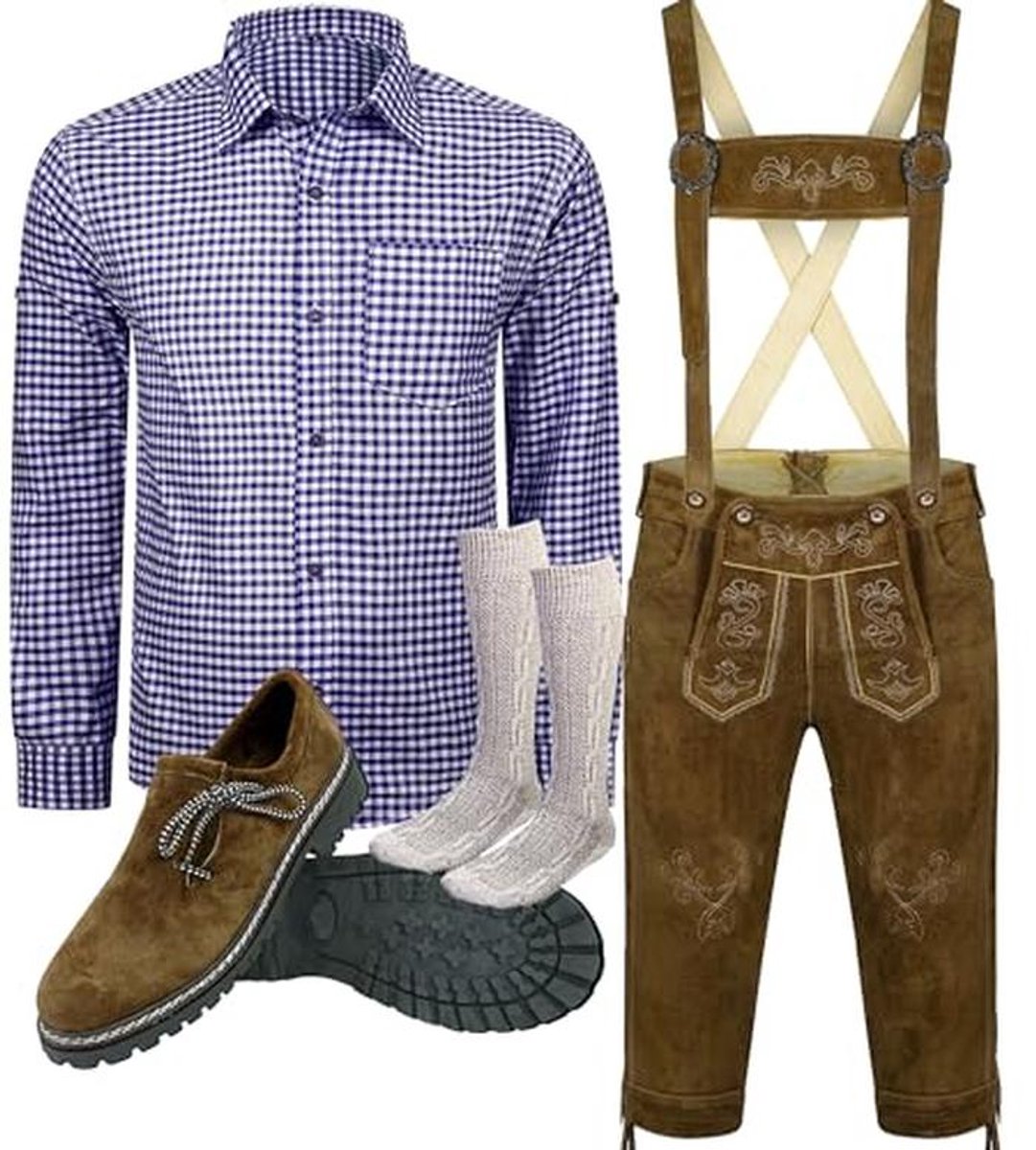 Klederdrachtset voor heren voor Oktoberfest - broek, hemd, schoenen en sokken