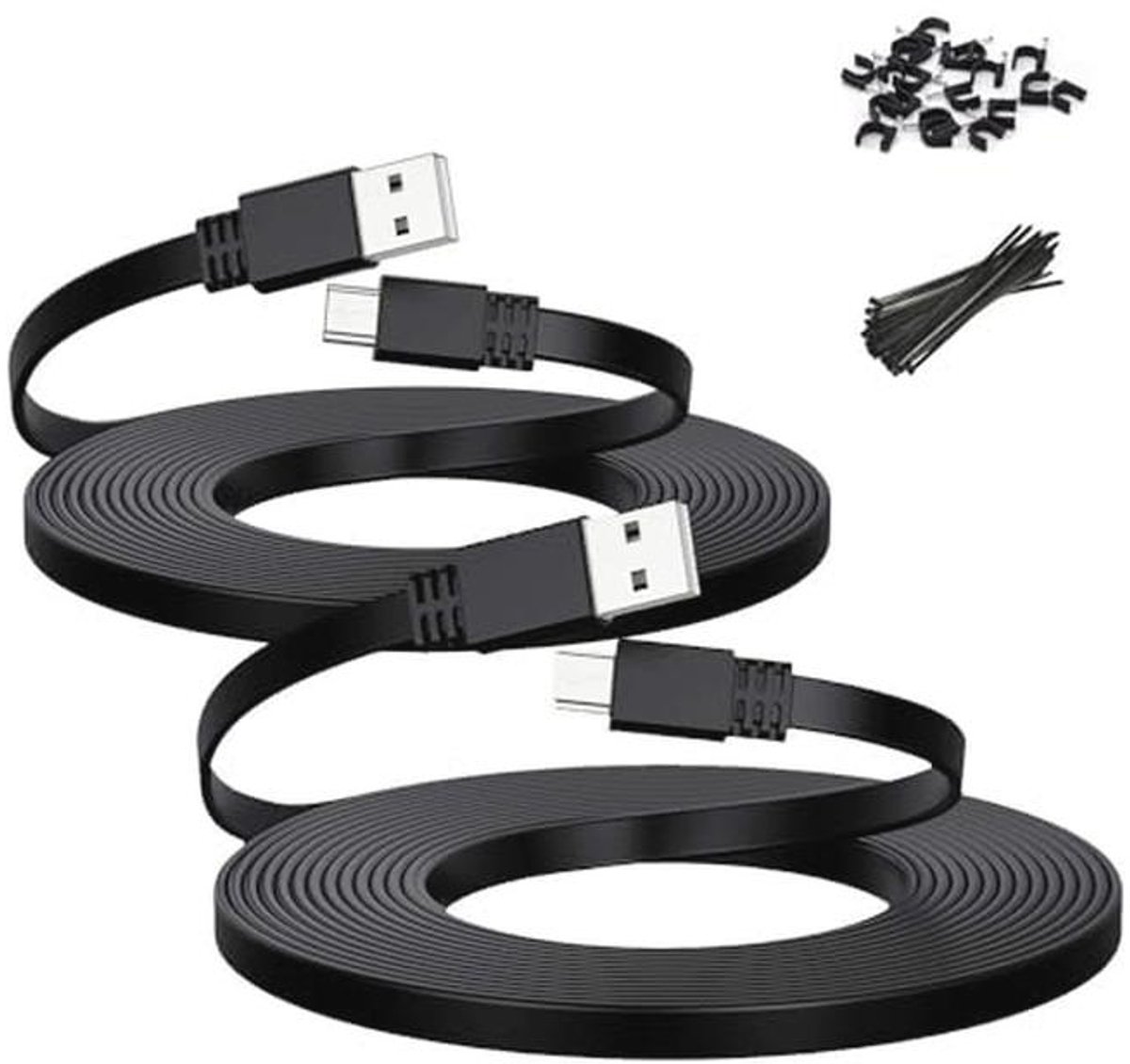 Micro-USB-kabels 3 m, set van 2, verlengkabels voor bewakingscamera's en meer