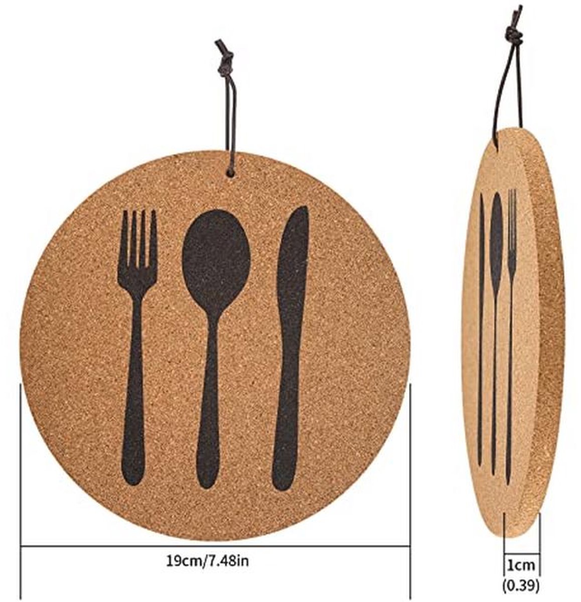 Set van 2 Onderzetters van Kurk – Hittebestendig en Antislip – 19 cm Diameter