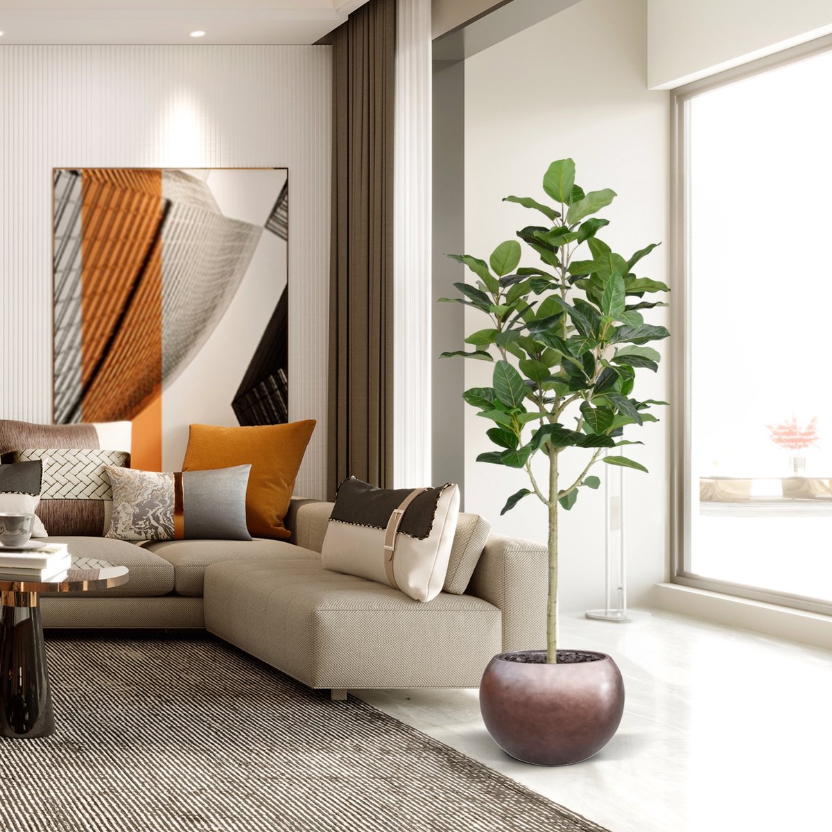 maxifleur Kunstplanten Ficus Audrey Kunstboom RT op stam 205cm Groen