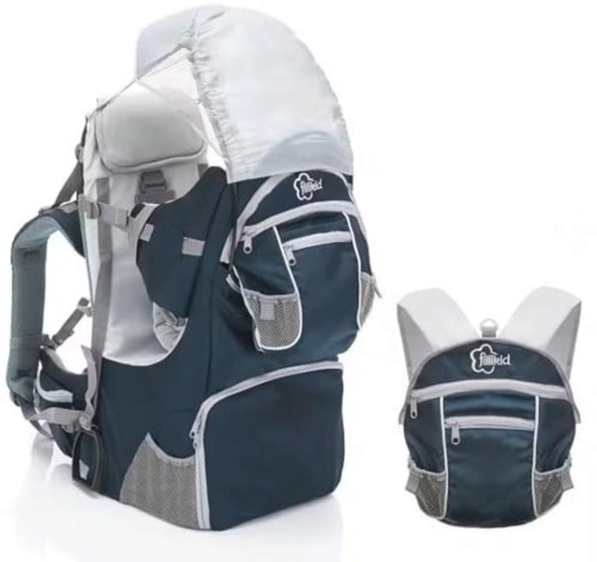 Ergonomische Kinderdrager voor Wandelen - Draagzak met Zonnekap en Regenhoes - Geschikt voor Baby’s en Peuters - Maximum Gewicht 18kg - Grijs