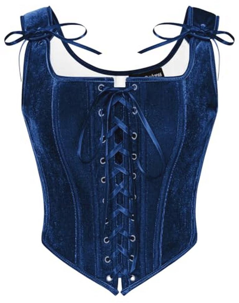 Dameskorset met middeleeuwse en renaissance-stijl, vintage velours bustier met vetersluiting