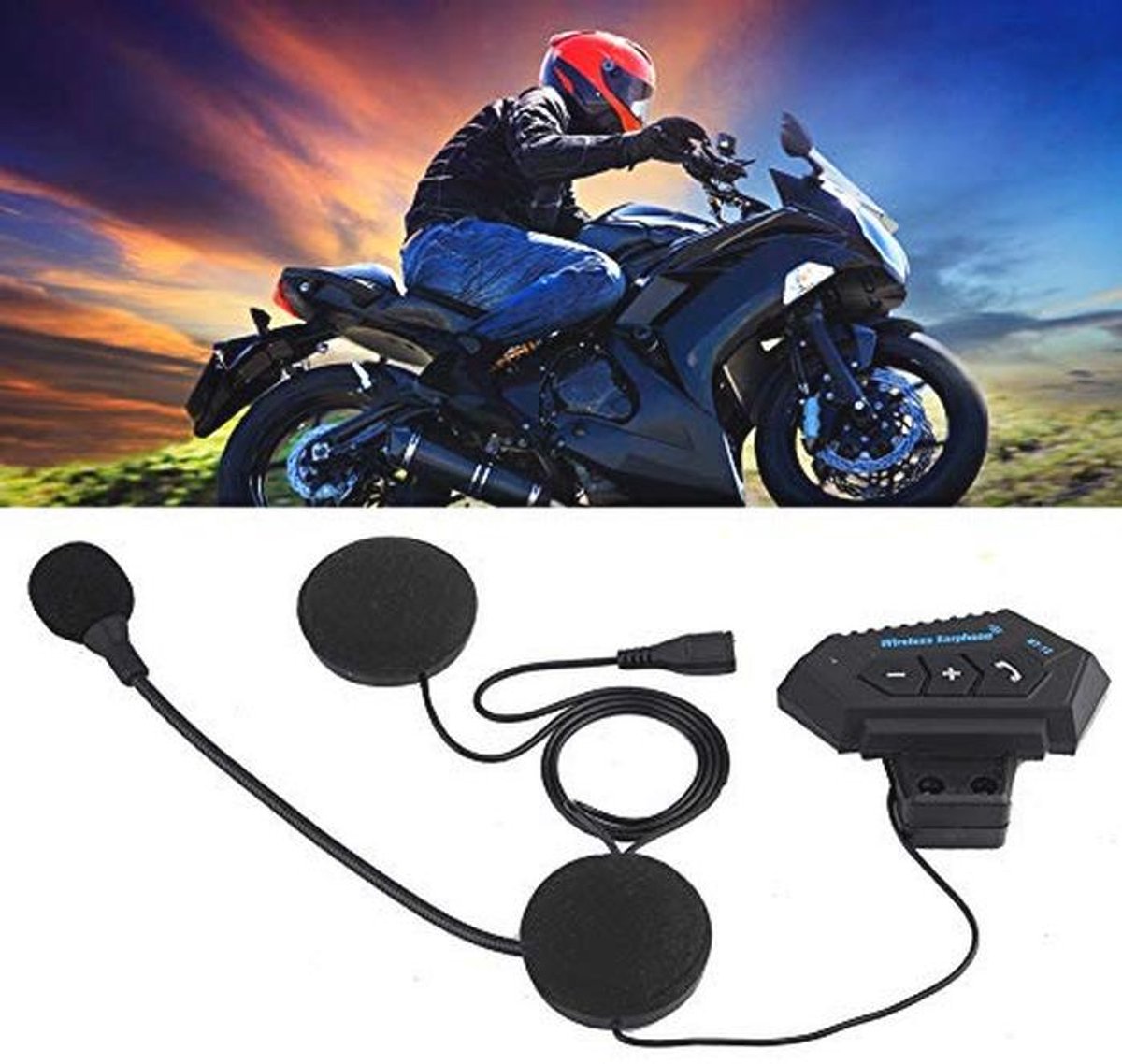 Ultradunne Bluetooth Headset voor Motorhelmen - Handsfree Bellen en USB Opladen thumbnail 6
