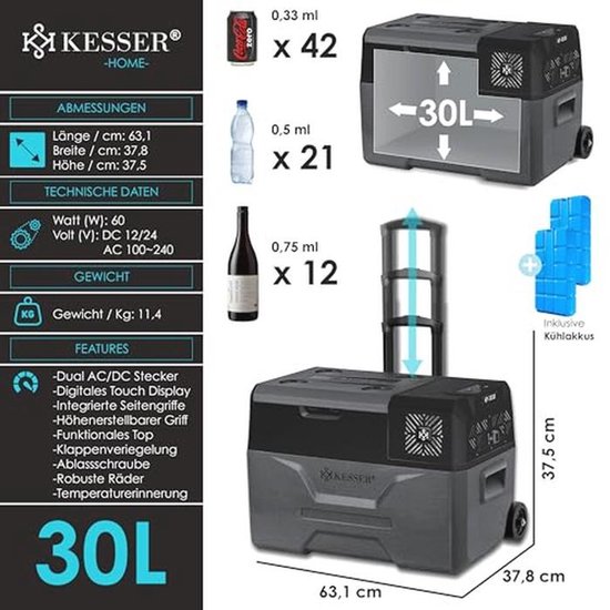 Elektrische Koelbox met APP-bediening - 30 Liter Vriezer voor Auto, Vrachtwagen, Boot en Kamperen - Tot -20°C — afbeelding 5
