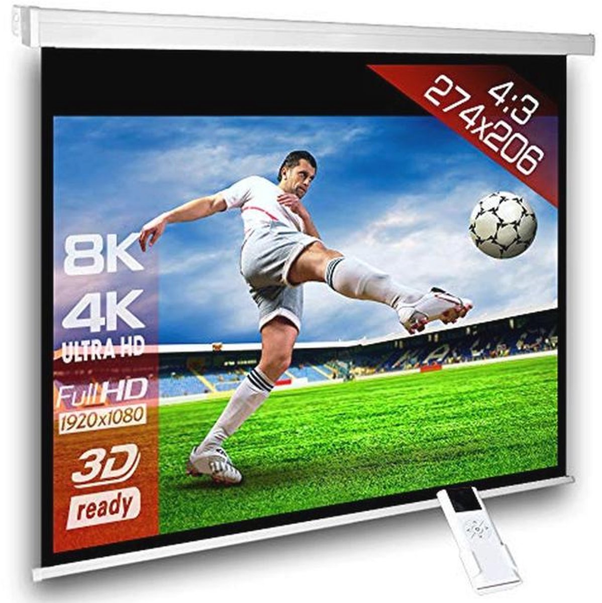 Motorisch Projectiescherm 274 x 206 cm 4:3 FULL-HD 4K/8K 3D HDR met Afstandsbediening