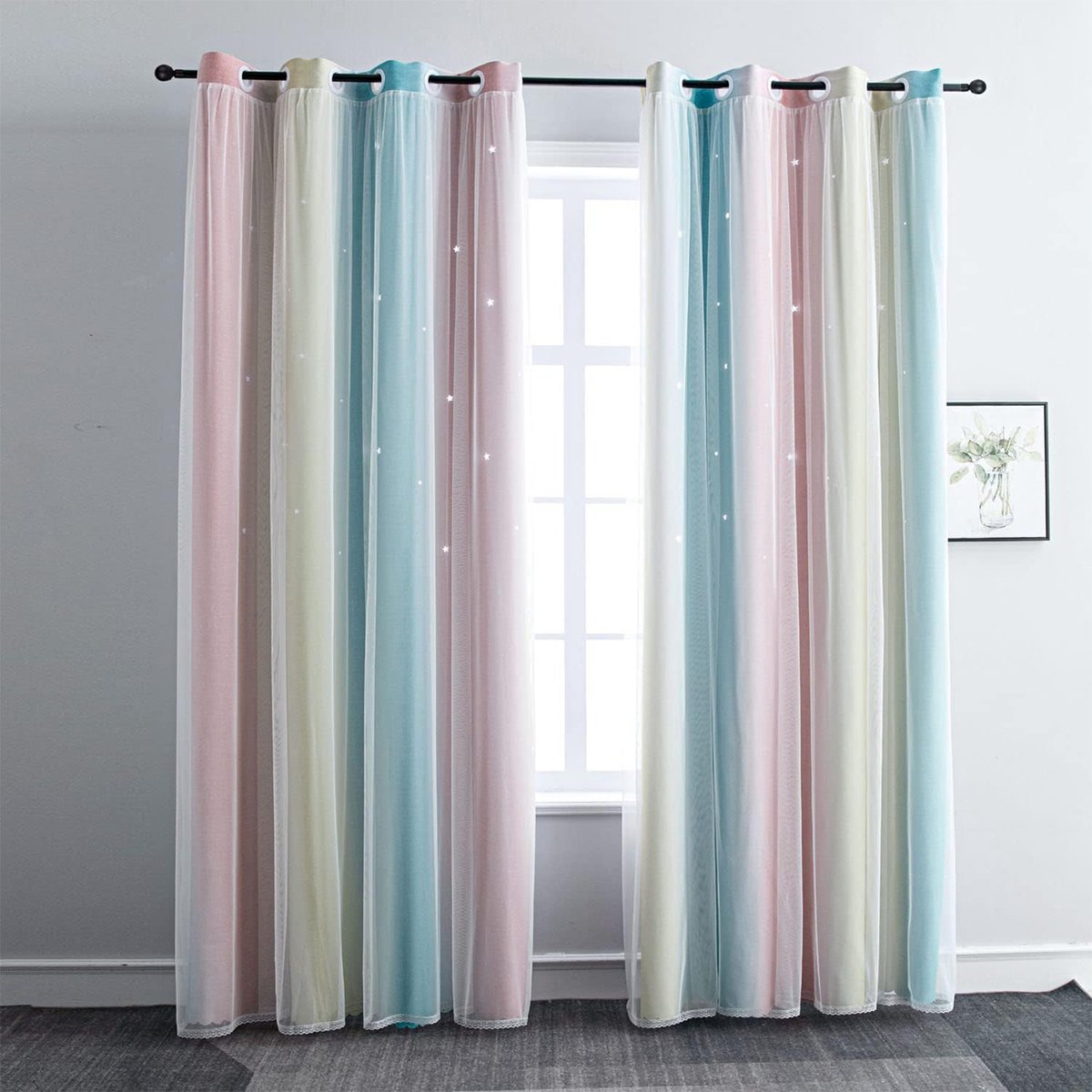 OKWISH Overgordijnen – Dubbelgelaagd Overgordijn Met Kleurverloop En Efficiënte Lichtblokkering Voor Slaapkamer – Polyester – Roze + Groen
