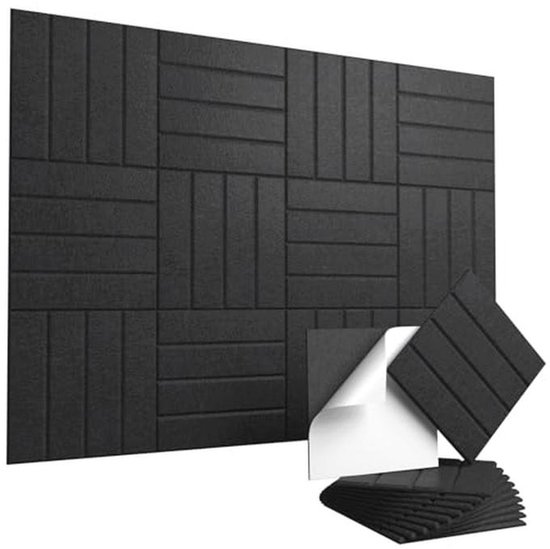 Soundsbay Akoestische platen, zelfklevend, 12 stuks, akoestische panelen van polyester voor geluidsisolatie, 30 x 30 x 0,9 cm, geluidsbescherming, geluidsabsorber voor effectieve akoestische