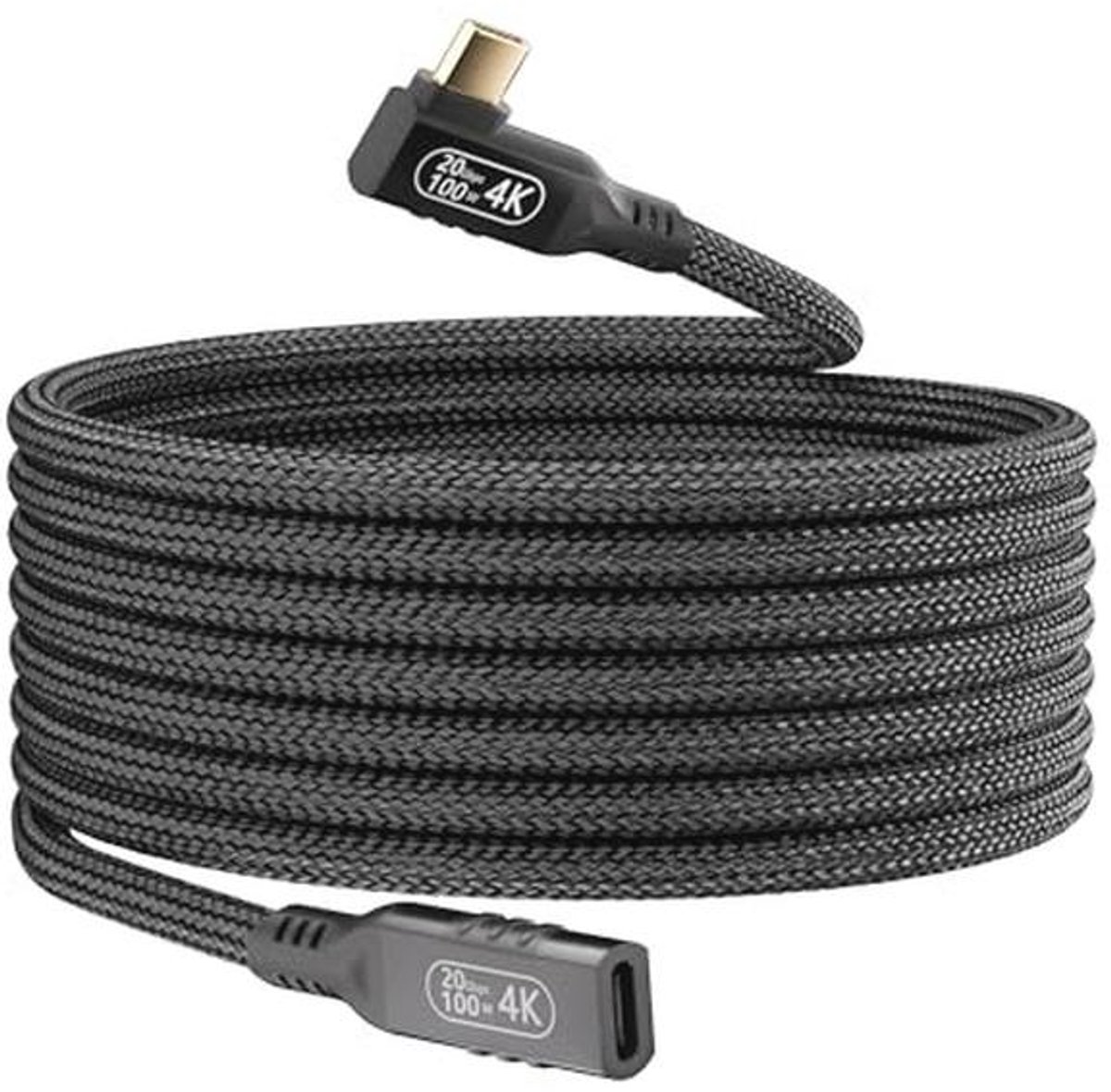 USB-C Verlengkabel 5m met 20 Gbps Gegevensoverdracht en 100W Opladen - Type C Nylon Gevlochten 90 Graden