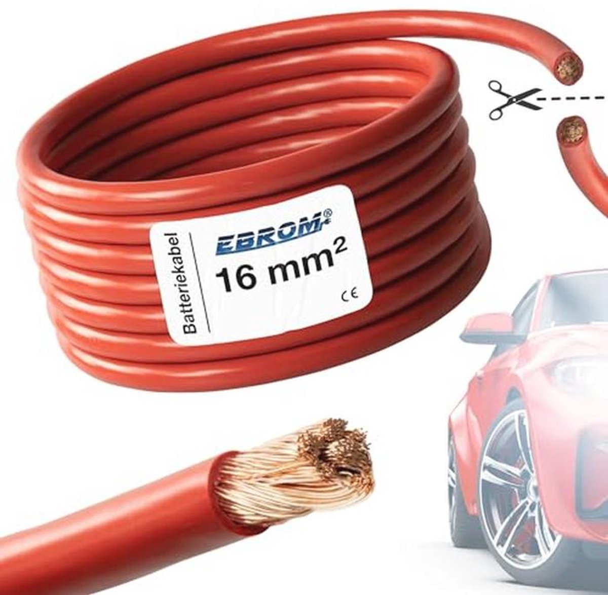 Voertuigkabel 16mm² - Flexibele Accukabel - Rood - Geschikt voor Motorfiets, Boot en Caravan