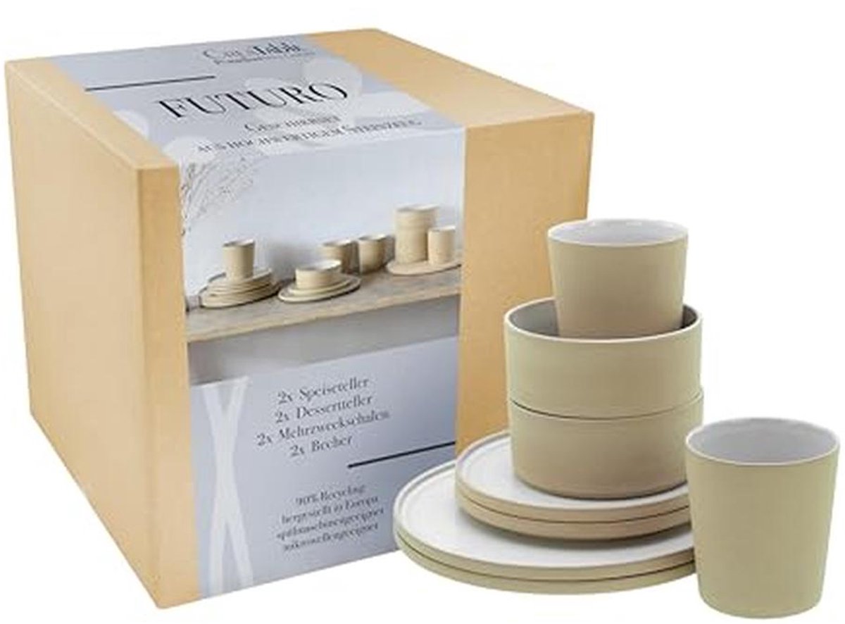 8-delige Aardewerk Servies Set - Vaatwasser- en Magnetronbestendig