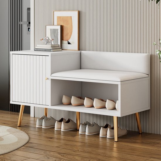 DuneDesign Gestoffeerde Schoenenbank 81x32x50 Schoenenrek Met Zitvlak En 2 Lades Voor Hal Schoenenkast Bankje Opbergruimte Garderobebank Manden Opbergbank Halbank Entree Slaapkamer 1972197114