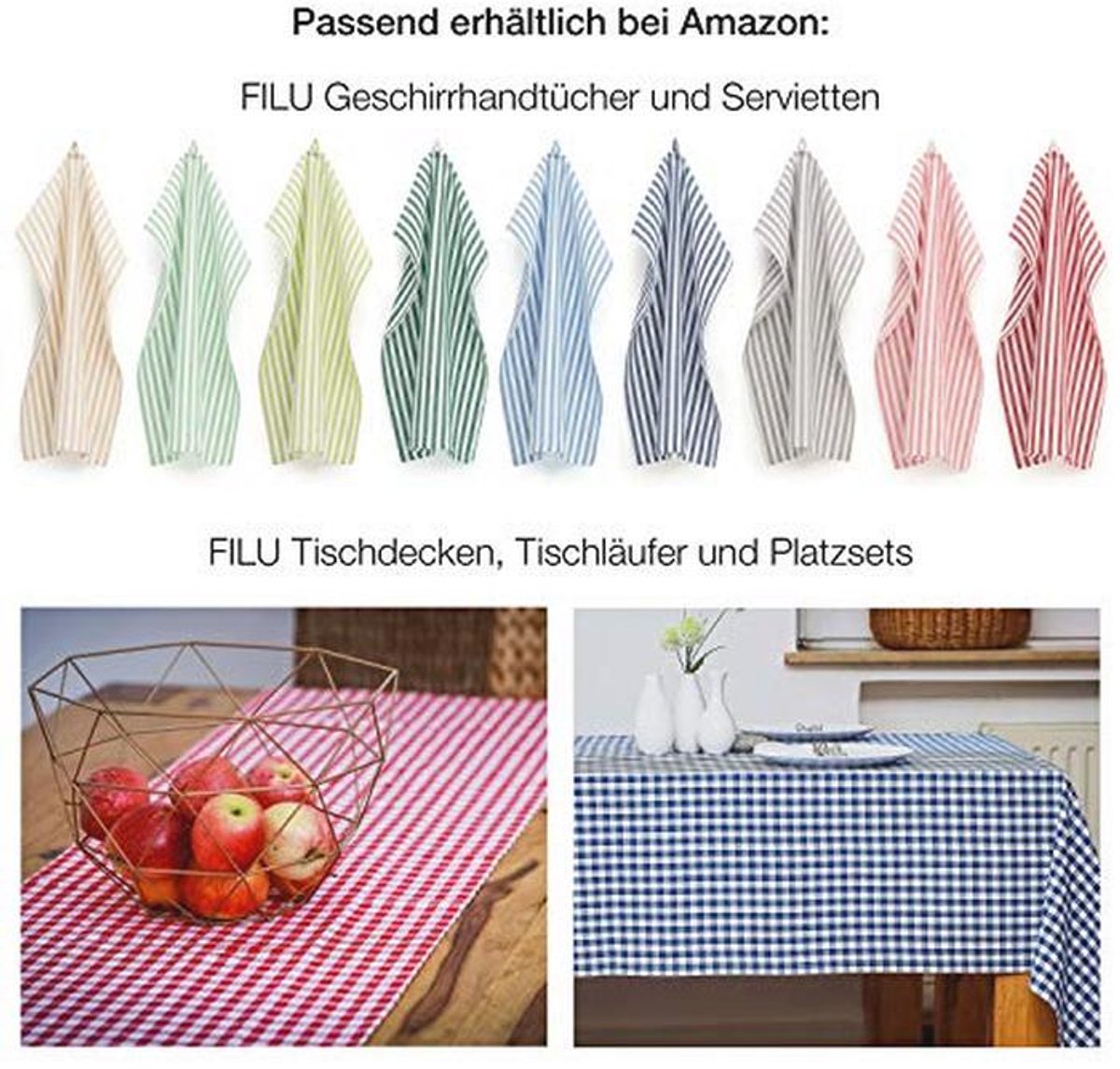 Tafelkleed 140 x 140 cm Grijs/Wit Gestreept - 100% Katoen Huishoudtekstiel