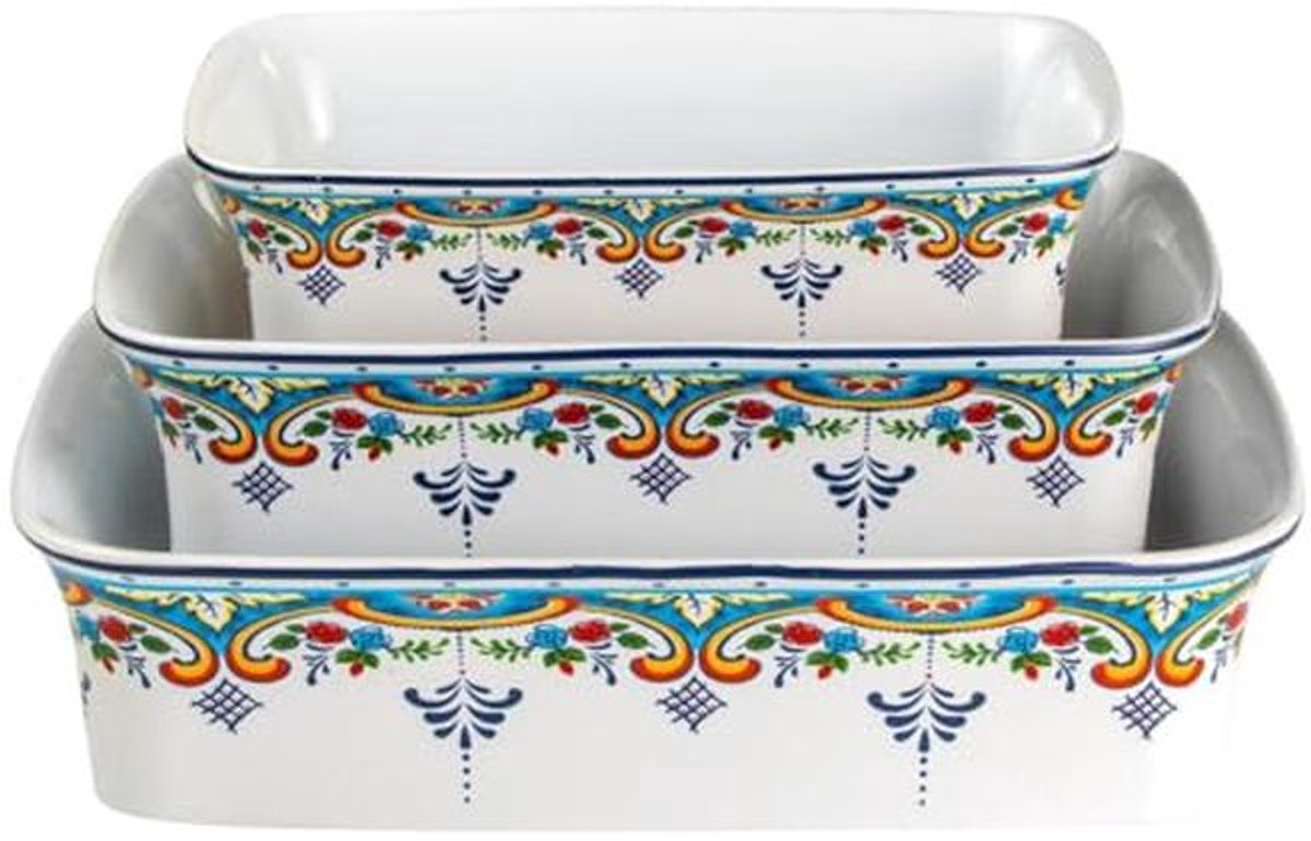3-delige oven-tot-tafel steengoed ovenschotel set - diepe rechthoekige lasagne pannen, veilig van vriezer tot oven