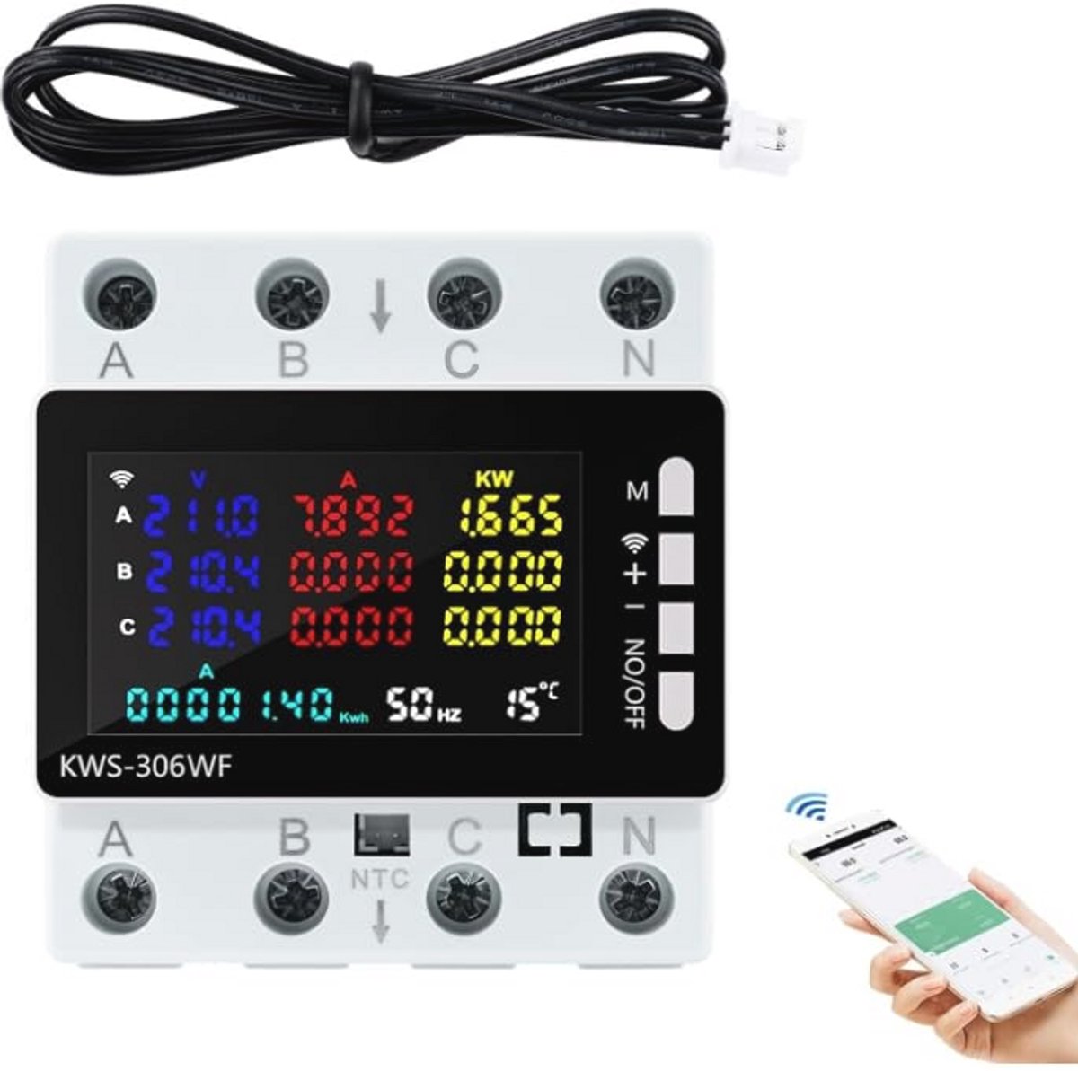 Wifi Slimme 3 Fasen Stroommeter | Digitale Stroommeter met Bescherming | Multifunctionele Meetfunctie | 80A