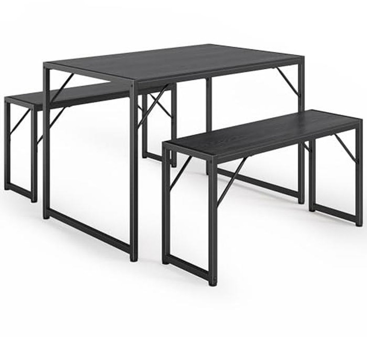 Eettafel Set van 3, Ruimtebesparend met 2 Bankjes, In hoogte verstelbare Tafelpoten, Stabiele Stalen Constructie voor Keuken en Eetkamer
