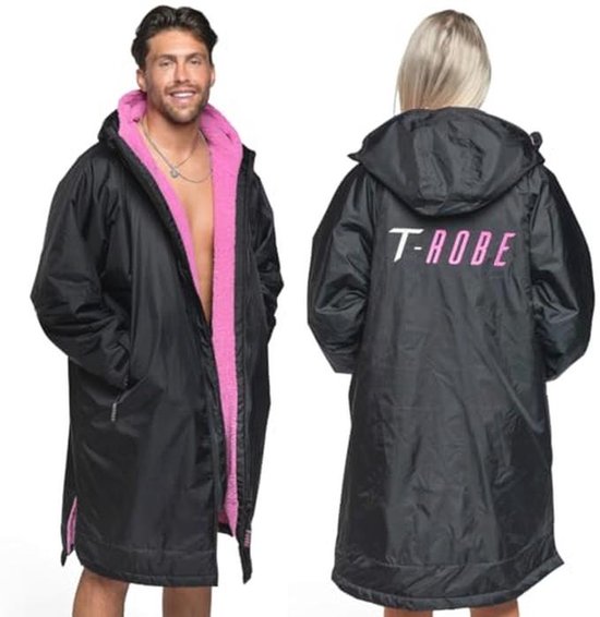 Totalcool T-Robe Waterdichte omkleedjas voor volwassenen - Lange mouwen heren zwemjas - Dames surf weerbestendige omkleedponcho - Sneldrogende warme sherpa fleece gevoerde jas, S