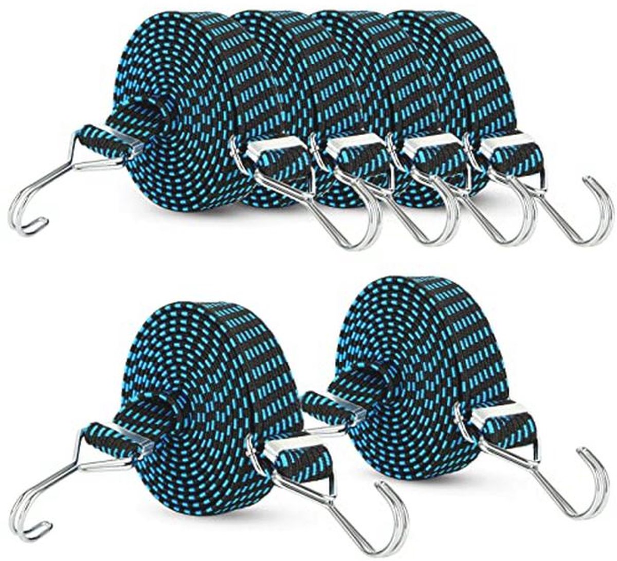 Verstelbare spanrubbers - 6 stuks - 3 m - Metalen haken - Sterke bungee-riemen voor tuin, fiets, auto en camping