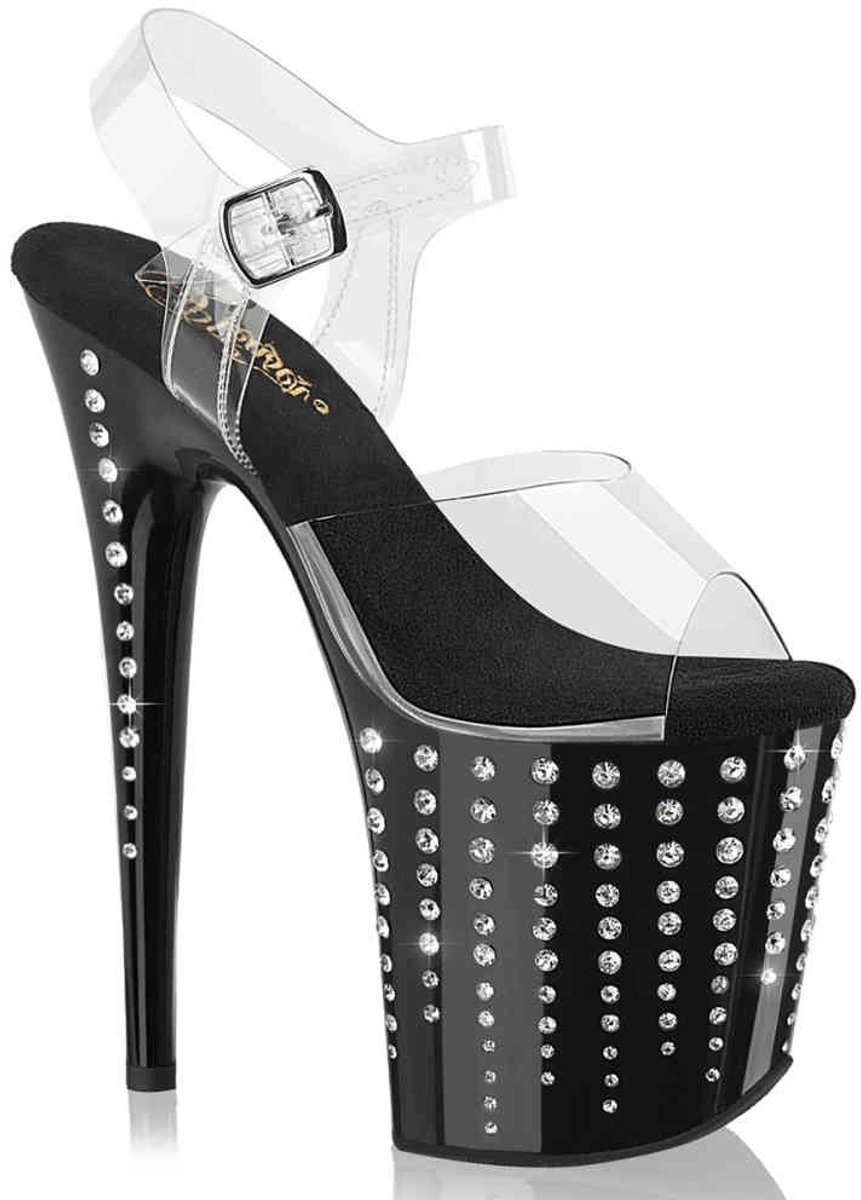 Pleaser - FLAMINGO808TDRS Sandaal met enkelband, Paaldans schoenen - US 9 - 39 Shoes - Zwart/Transparant