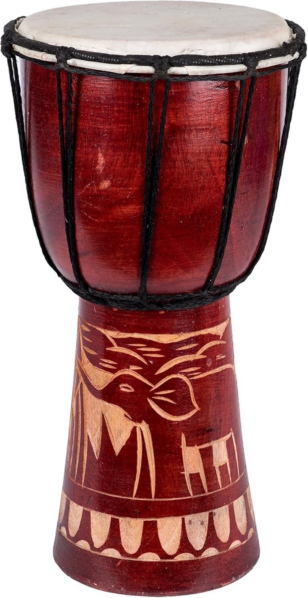 Handgemaakte Djemb trommel 20 cm met Olifant Decoratie Percussie-instrument