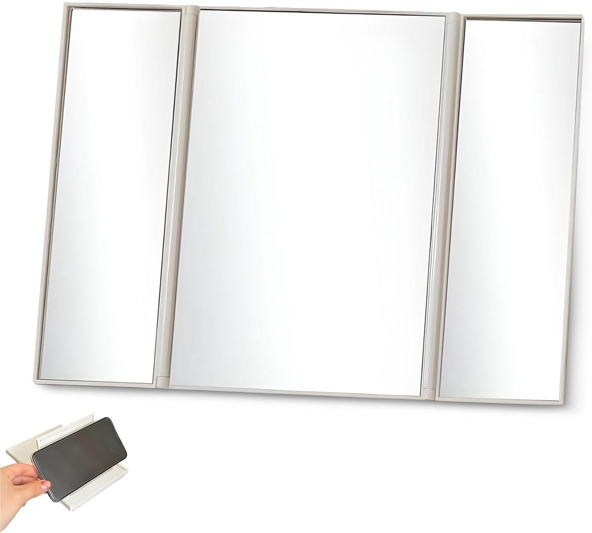 Drievoudige Opvouwbare Make-up Spiegel met Telefoonhouderfunctie