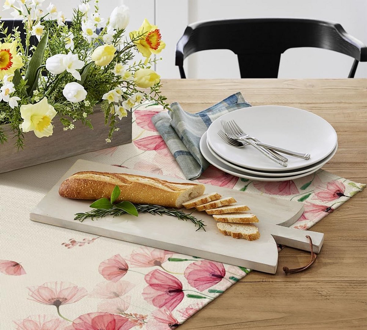 Vierkante Tafelloper Lente Decoratie met Klaprozen - 85x85 cm