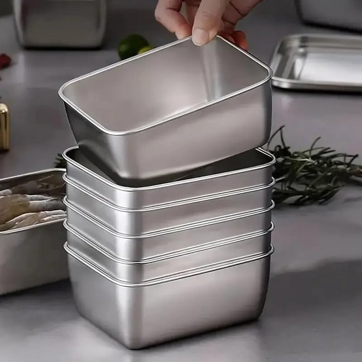 6x Stapelbare RVS Voedselcontainers met Deksel voor Snacks en Meal Prep