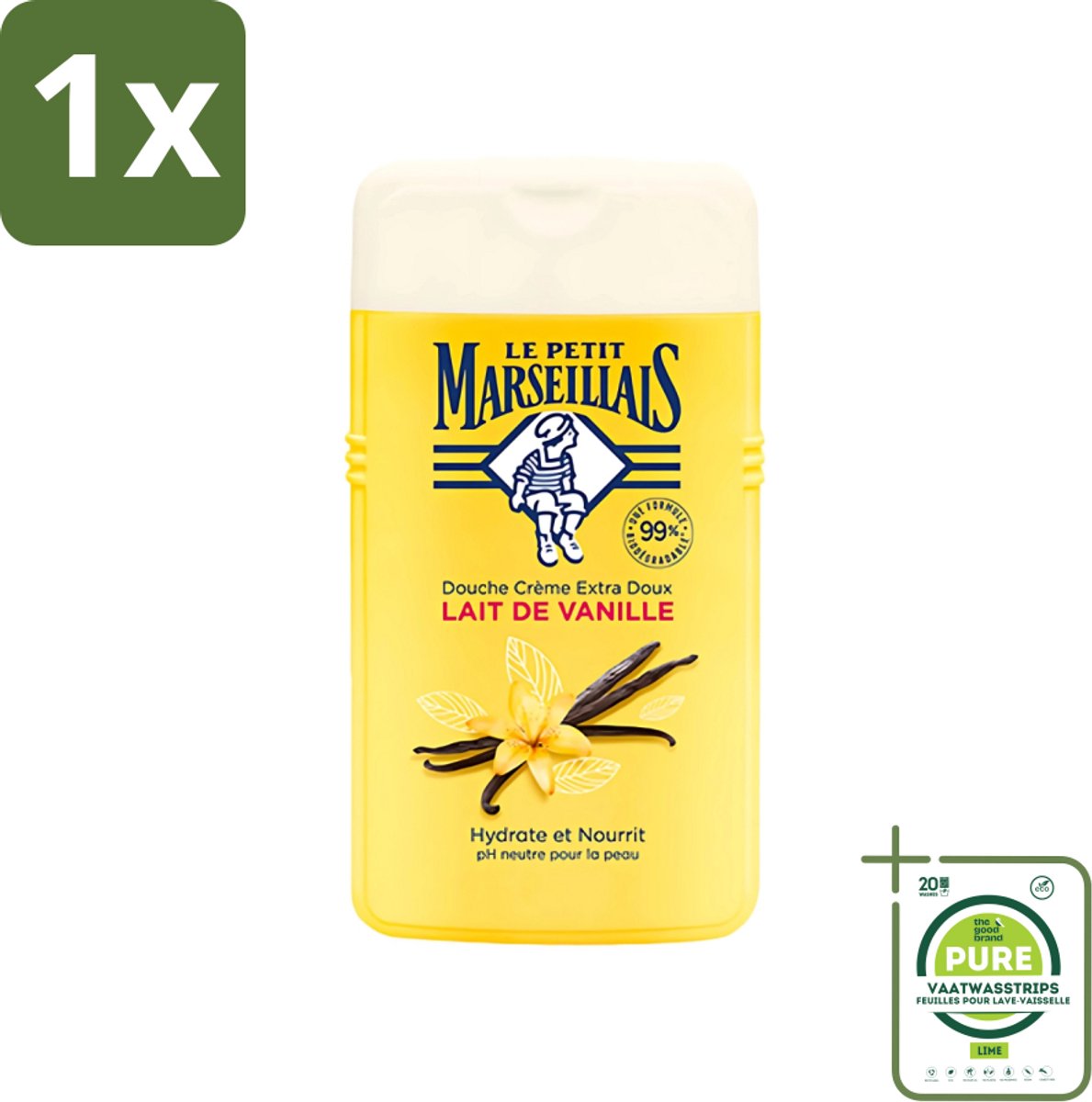 1 x Le Petit Marseillais - Douchecrème - Vanillemelk - Hydraterend - 250ml - Douchecrème - Vanille - Hydraterend - Le Petit Marseillais - Douchegel