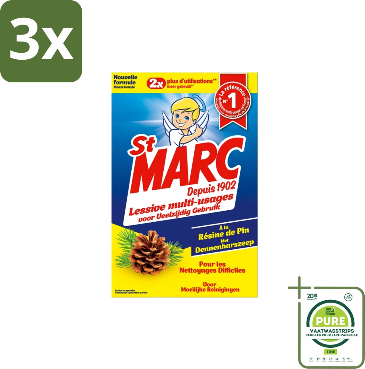 3 x St. Marc – Wasmiddel – Multifunctioneel Dennenhars – 1,4 kg - Grootverpakking - Reiniger - Dennenhars - Schoonmaak - Reinigingsmiddel - Vet Verwijderen
