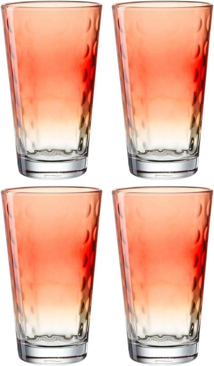 Set van 4 XL Drinkglazen 540 ml - Gekleurd Glas, Koraal - Vaatwasmachinebestendig