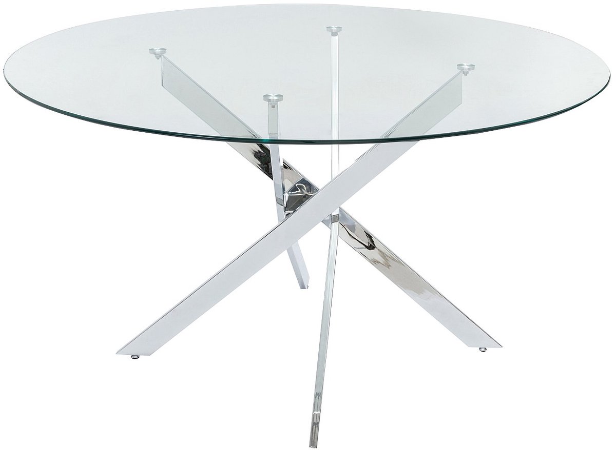 Vente-unique Ronde eettafel - 4 personen - Gehard glas en verchroomd metaal - Transparant - COSIMA