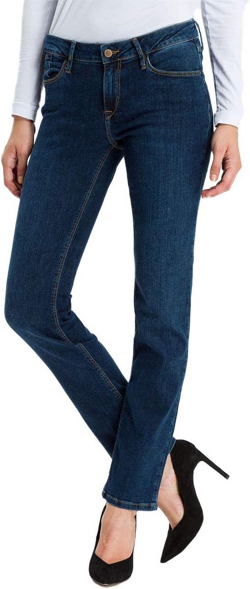 Dames Straight Jeans met Hoge Taille en Stretch in Donkerblauw