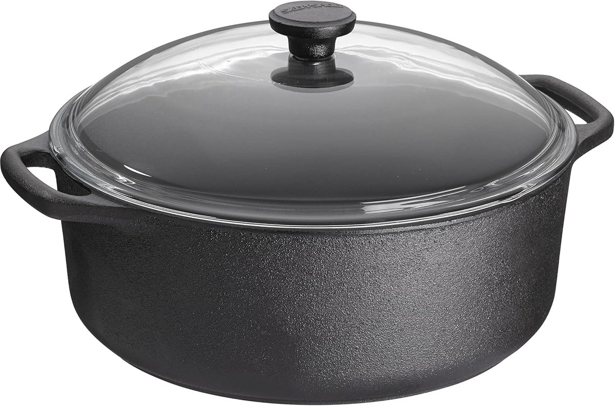 Gietijzeren Braadpan met Glasdeksel - 5,5 Liter Inhoud