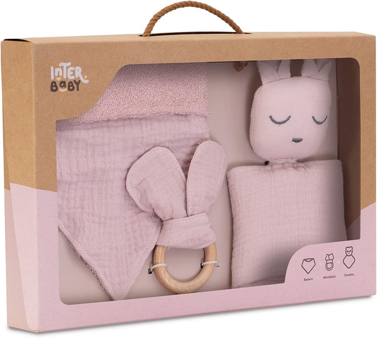 Cadeauset Baby Meisje: Knuffeldoek, Bandana Slabber en Bijtring Roze