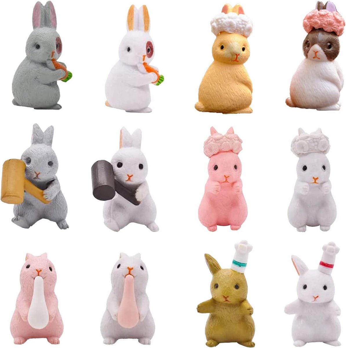 12 Stuks Miniatuur Konijnenfiguren PVC Ornamenten voor Huisdecoratie