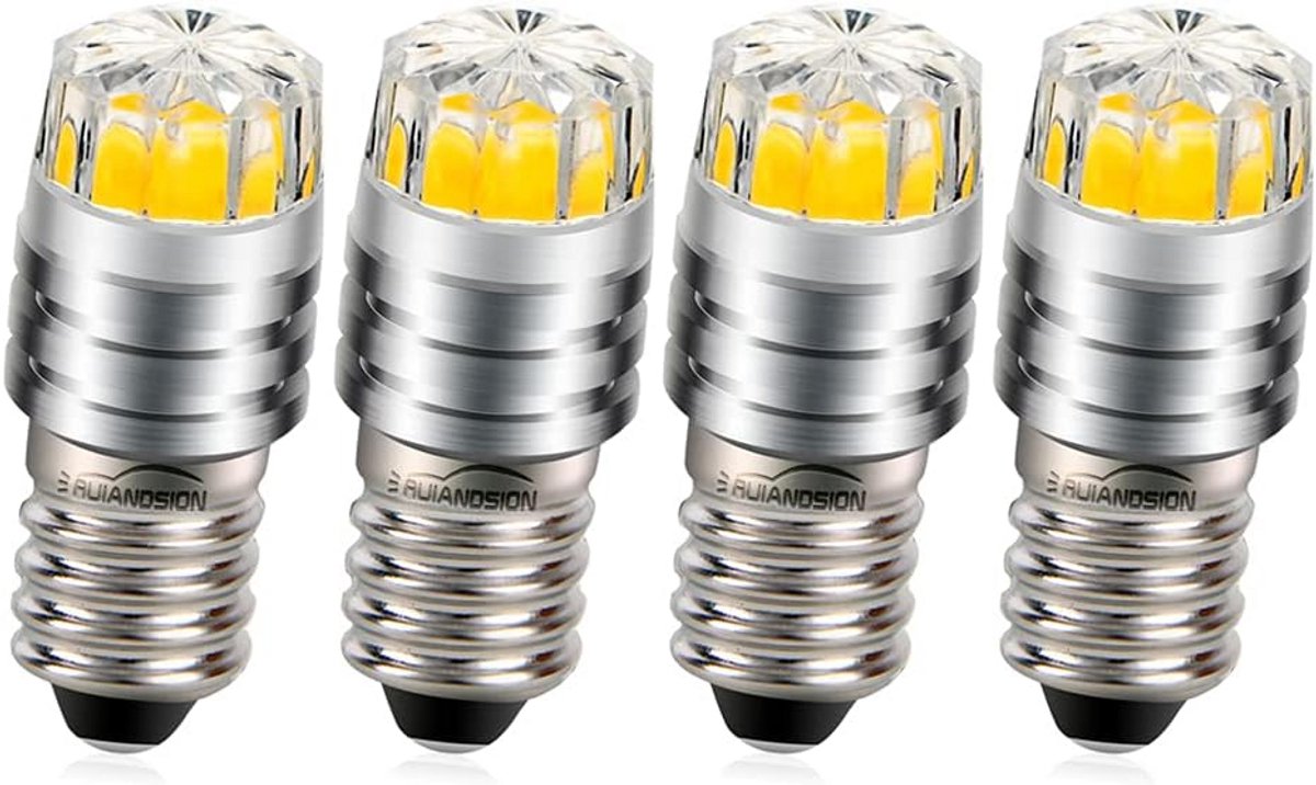 4 stuks E10 LED Lamp 3V COB 2W Vervanging voor Zaklamp en Fiets Achterlichten, Warm Wit
