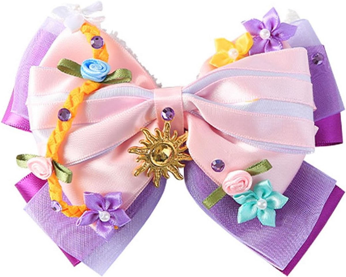 Grote Haarstrik Clip met Vlecht en Zonnebloem - Kostuum Accessoire voor Meisjes en Dames