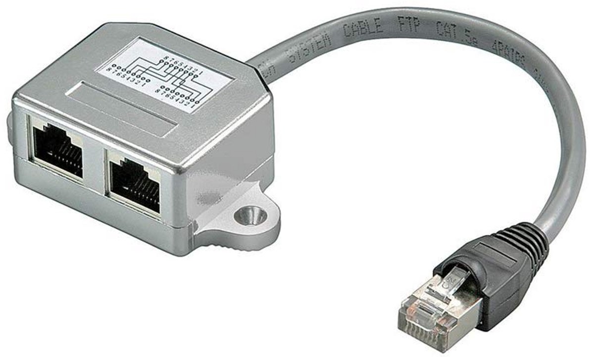 Netwerk Splitter Kabeladapter RJ45 naar 2x RJ45 voor Ethernet en ISDN