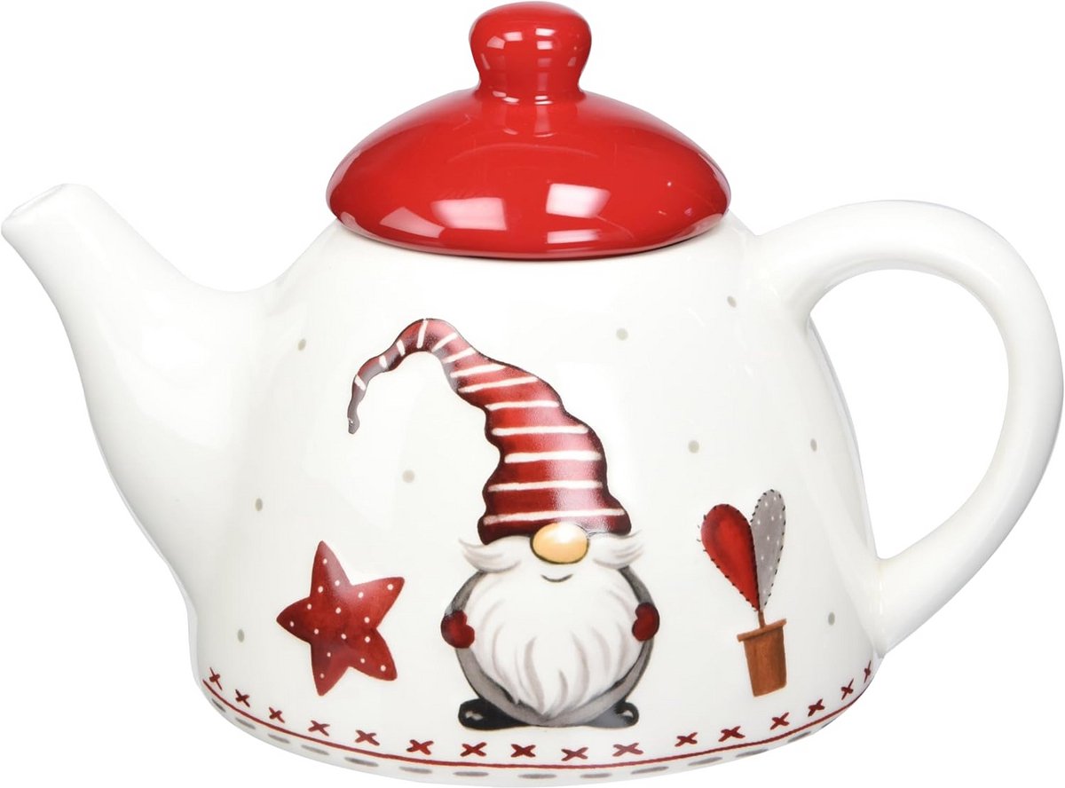 Keramische Theepot Kerst met Kerstman en Sterren - Mooi Cadeau