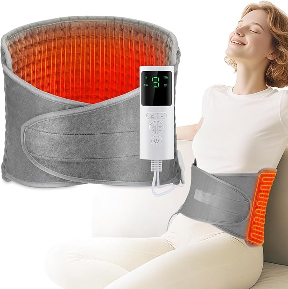 Warmteband - Oplaadbaar Warmteband - Elektrisch Warmtekussen voor Rug - Verwarmde Rugband - Draagbare elektrische deken - 125 x 30 cm - Elektrische deken voor rug - buik en taille - Snelle verwarming - 4 timerinstellingen - 9 temperaturen