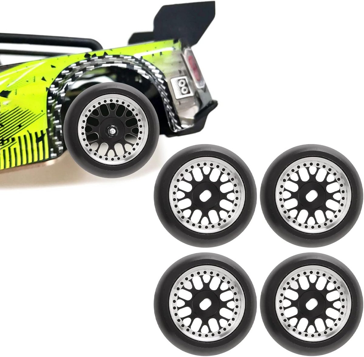 Set van 4 RC Driftbanden met Aluminium Velgen voor 1/28 Schaal Auto's - Hard Rubber