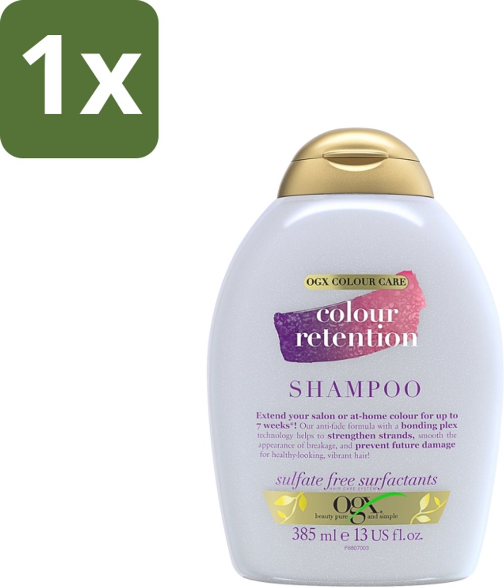 1 x OGX - Colour Retention - Shampoo - Voor Gekleurd Haar - 385 ml - Kleurbehoud - Gekleurd Haar - Haarkleur - Haarschade - UV Bescherming
