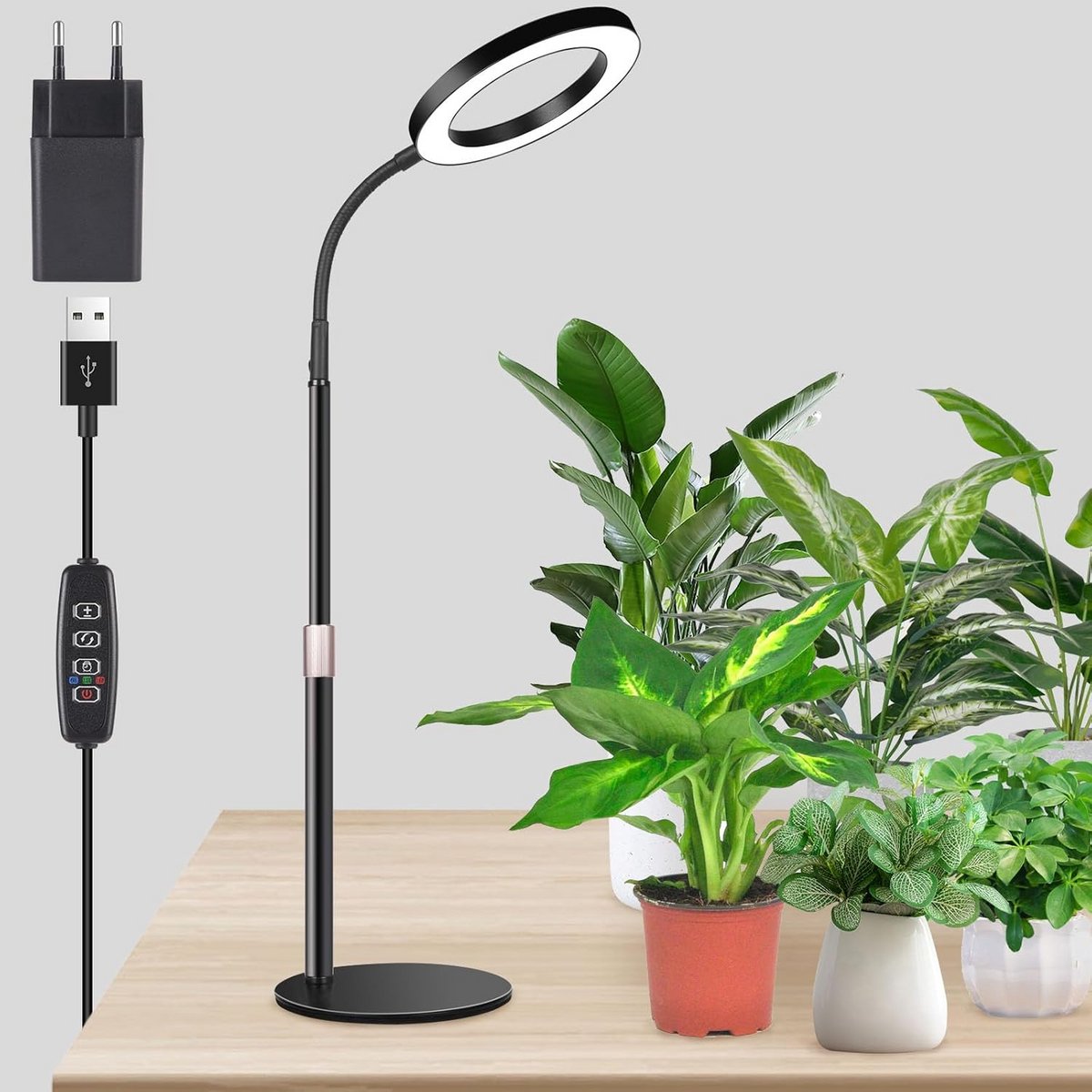 Kweeklamp Kamerplanten - Plantenlamp LED - Planten Groei Ondersteunen - Volledig Spectrum 80 LEDs - 43-60 cm Verstelbaar - Zwart