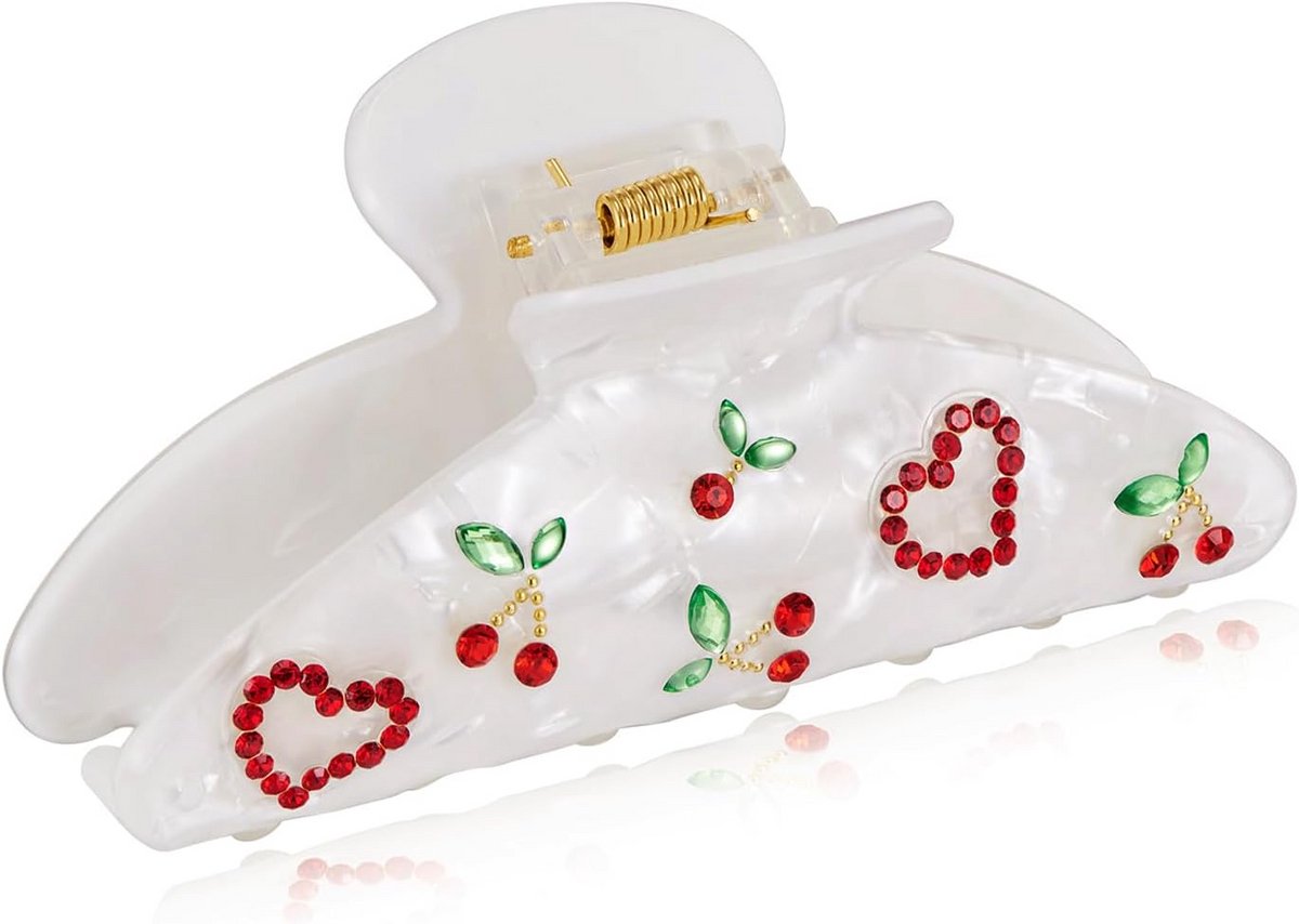 Trendy Haarclip met Hart en Kersen Decoratie voor Vrouwen - Met Strass en Sterke Grip