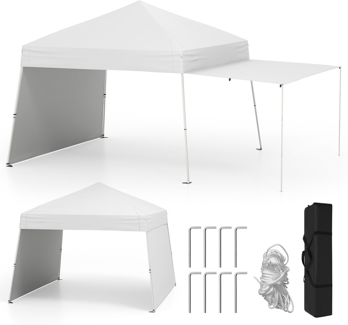 COSTWAY Paviljoen, 3 x 4 m, pop-up vouwpaviljoen met 2 omvormbare zijpanelen, tuinpaviljoen, uv-bescherming 50+, in hoogte verstelbaar, tuintent, partytent incl. 8 haringen en 4 scheerlijnen (wit)