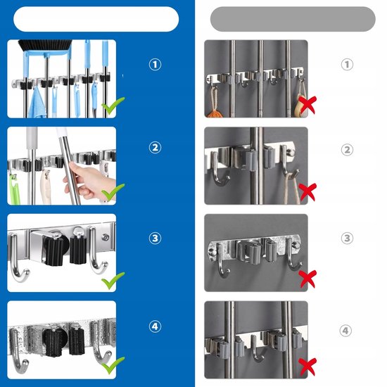 Bezem Ophangsysteem - Bezemhouder - Opbergsysteem - Ophanghaken - Tuingereedschap - Gereedschap Opbergen - 5 Houders 4 Haken - 2 Stuks van Merkloos	 — afbeelding 4