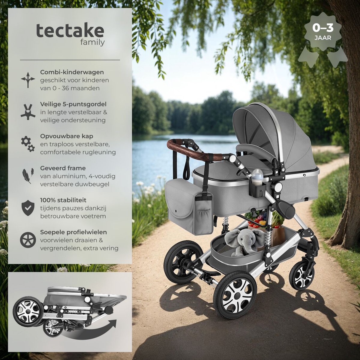 tectake Multifunctionele Kinderwagen met Voetenzak en - afbeelding 2