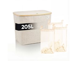DARI. - Wasmand 3 vakken - Wassorteerder - 205L XXL - met 3 uitneembare zakken - wasmand - beige - knopen