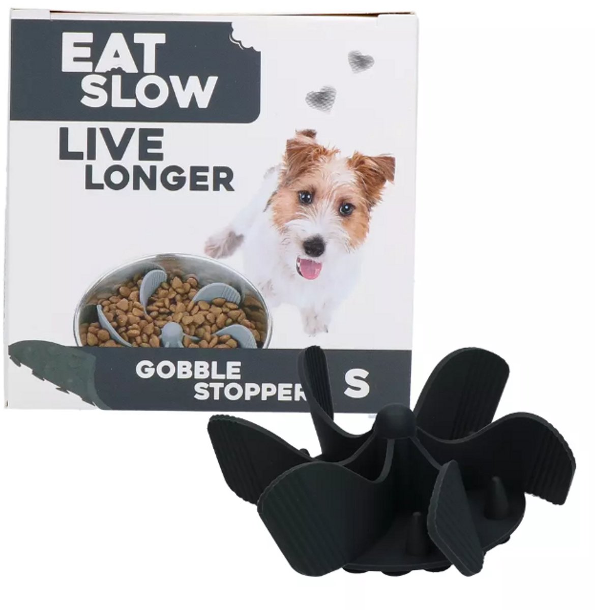 Eat Slow Live Longer Inzetstuk voor Anti-schrok Voerbak - S - Voerpuzzel - Slowfeeder voor Honden - Grijs - Gobble Stopper