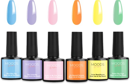 Moods Gellac 6-delige Set - Gel Nagellak - 8ML - Meet me at the Beach Edition - Gellac - Nagels - Gellak Starterspakket - Zomerse Kleuren - HEMA- & TPO-vrij