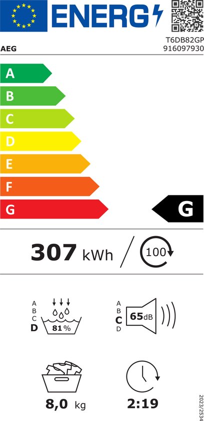 AEG T6DB82GP 6000 serie ProSense - Wasdroger Condensdroger - 8kg